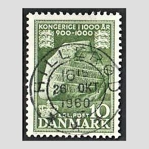 FRIM�RKER DANMARK | 1953-56 - AFA 346 - Kongeriget 1000 �r - 10 �re gr�n - Pragt Stemplet Hiller�d