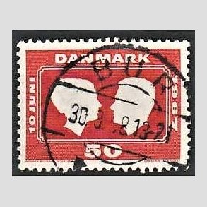 FRIM�RKER DANMARK | 1967 - AFA 458F - Kongeligt bryllup - 50 �re r�d - Pragt Stemplet Bur