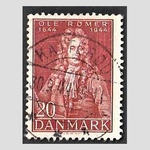 FRIM�RKER DANMARK | 1944 - AFA 288 - Astronom Ole R�mer - 20 �re r�d - Pragt Stemplet Skive