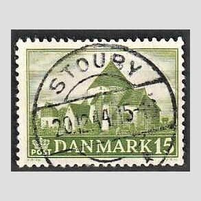 FRIM�RKER DANMARK | 1944 - AFA 286 - Landsbykirker - 15 �re gr�n - Pragt Stemplet Stouby