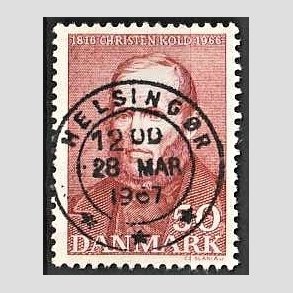 FRIM�RKER DANMARK | 1966 - AFA 444 - Christen Kold - 50 �re brunr�d - Pragt Stemplet Helsing�r