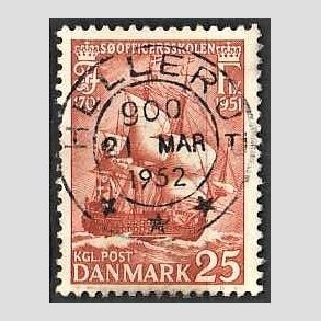 FRIM�RKER DANMARK | 1951 - AFA 328 - S�officerskolen 250 �r - 25 �re brunr�d - Pragt Stemplet Hellerup