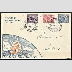 FRIMRKER DANMARK | 1941 - AFA 270-272 - Vitus Bering - 10-40 re i komplet st p FDC - Stemplet Horsens
