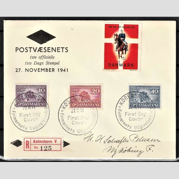 FRIMRKER DANMARK | 1941 - AFA 270-272 - Vitus Bering - 10-40 re i komplet st p Anbefalet FDC - Stemplet Kbenhavn