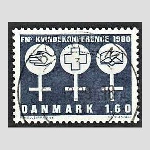 FRIM�RKER DANMARK | 1980 - AFA 697 - FN�s Kvindekonference - 1,60 Kr. bl� - Pragt Stemplet Bornholm
