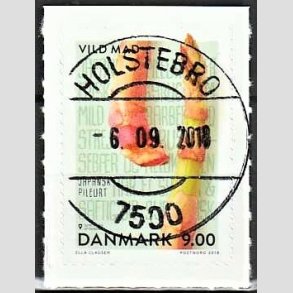 FRIM�RKER DANMARK | 2018 - AFA 1943 - Vild mad. - 9,00 kr. flerfarvet - Pragt Stemplet Holstebro