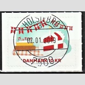 FRIM�RKER DANMARK | 2019 - AFA 1951 - 800-�ret for Dannebrog. - 10,00 kr. flerfarvet - Pragt Stemplet 