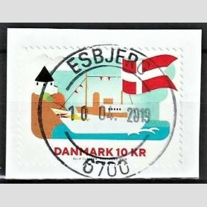 FRIM�RKER DANMARK | 2019 - AFA 1953 - 800-�ret for Dannebrog. - 10,00 kr. flerfarvet - Pragt Stemplet