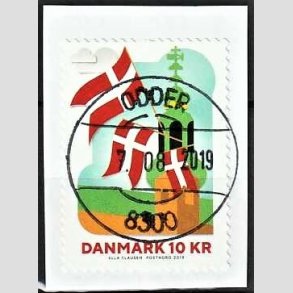 FRIM�RKER DANMARK | 2019 - AFA 1950 - 800-�ret for Dannebrog. - 10,00 kr. flerfarvet - Pragt Stemplet Odder