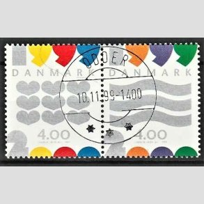 FRIM�RKER DANMARK | 1999 - AFA 1232-33 - Millennium-frim�rker - 4,00 + 4,00 Kr. sammentryk - Pragt Stemplet