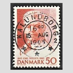 FRIM�RKER DANMARK | 1965 - AFA 435 - Komponist Carl Nielsen - 30 �re oranger�d - Pragt Stemplet Kallundborg