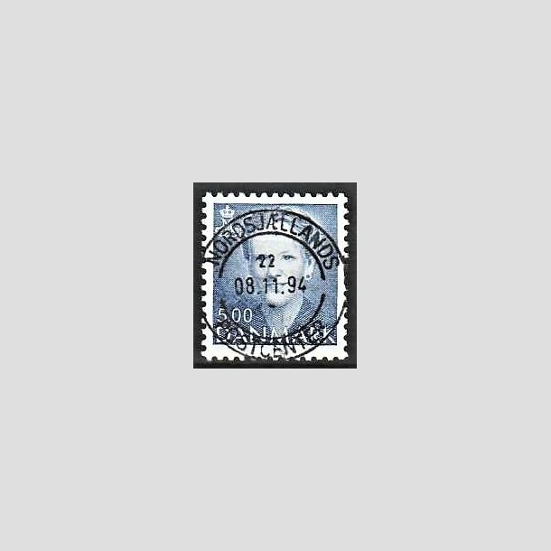 FRIMRKER DANMARK | 1992 - AFA 1019 - Dronning Margrethe - 5,00 Kr. bl - Pragt Stemplet