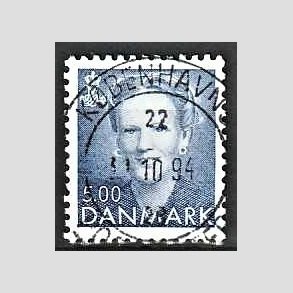 FRIMRKER DANMARK | 1992 - AFA 1019 - Dronning Margrethe - 5,00 Kr. bl - Pragt Stemplet