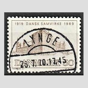 FRIM�RKER DANMARK | 1969 - AFA 483 - Dansk Samvirke 50 �r - 50 �re gr�brun - Pragt Stemplet Lynge