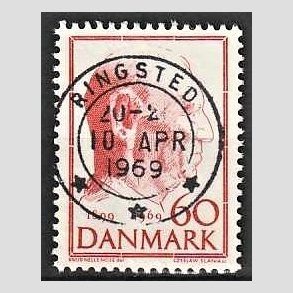FRIM�RKER DANMARK | 1969 - AFA 481 - Fredrik IX 70 �r - 60 �re r�d - Pragt Stemplet Ringsted
