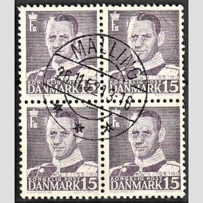 FRIMRKER DANMARK | 1950 - AFA 319a - Fr. IX 15 re lysviolet i 4-blok - Pragt Stemplet Malling