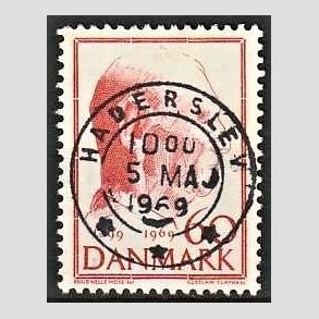 FRIM�RKER DANMARK | 1969 - AFA 481 - Fredrik IX 70 �r - 60 �re r�d - Pragt Stemplet Haderslev
