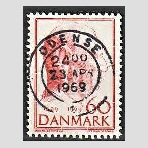 FRIM�RKER DANMARK | 1969 - AFA 481 - Fredrik IX 70 �r - 60 �re r�d - Pragt Stemplet Odense