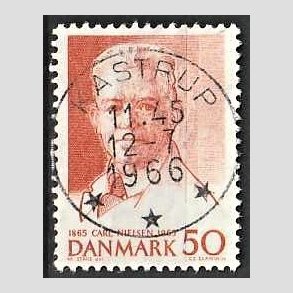 FRIM�RKER DANMARK | 1965 - AFA 435 - Komponist Carl Nielsen - 30 �re oranger�d - Pragt Stemplet Kastrup
