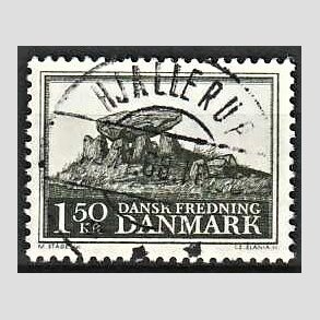 FRIM�RKER DANMARK | 1966 - AFA 451 - Fredningsserie Jydsk k�mpeh�j - 1,50 Kr. sortgr�n - Pragt Stemplet Hjallerup