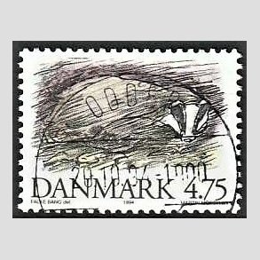 FRIM�RKER DANMARK | 1994 - AFA 1077 - Truede danske dyr - 4,75 Kr. Gr�vling - Pragt Stemplet (Uds�gt kvalitet)