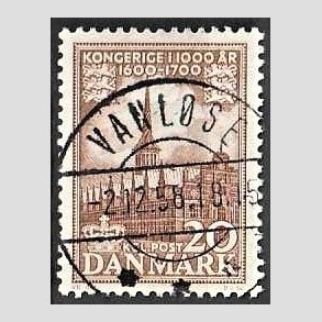 FRIM�RKER DANMARK | 1953-56 - AFA 353 - Kongeriget 1000 �r - 20 �re brun - Pragt Stemplet Vanl�se