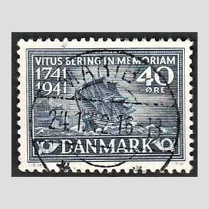 FRIM�RKER DANMARK | 1941 - AFA 272 - Vitus Bering 40 �re bl� - Lux Stemplet Maribo