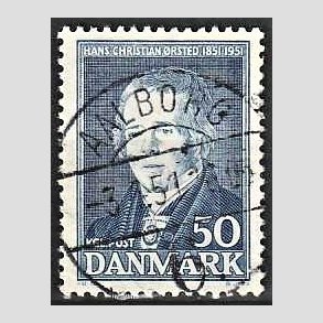 FRIM�RKER DANMARK | 1951 - AFA 330 - Hans Christian �rsted - 50 �re bl� - Lux Stemplet Aalborg