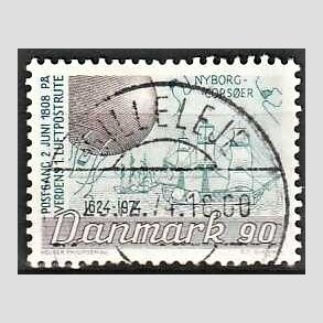FRIM�RKER DANMARK | 1974 - AFA 581 - Det danske Postv�sen 350 �r - 90 �re brun/bl�gr�n - Lux Stemplet Gilleleje