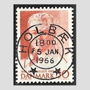 FRIM�RKER DANMARK | 1965 - AFA 435 - Komponist Carl Nielsen - 30 �re oranger�d - Pragt Stemplet Holb�k