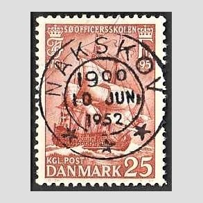 FRIM�RKER DANMARK | 1951 - AFA 328 - S�officerskolen 250 �r - 25 �re brunr�d - Pragt Stemplet Nakskov
