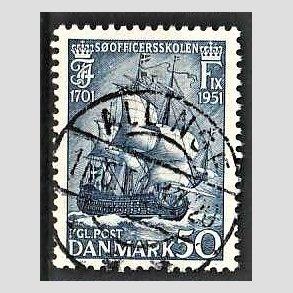 FRIM�RKER DANMARK | 1951 - AFA 329 - S�officerskolen 250 �r - 50 �re bl� - Pragt Stemplet Allinge