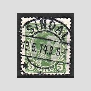 FRIMRKER DANMARK | 1913 - AFA 68 - Chr. X 5 re grn - Pragt Stemplet Sindal