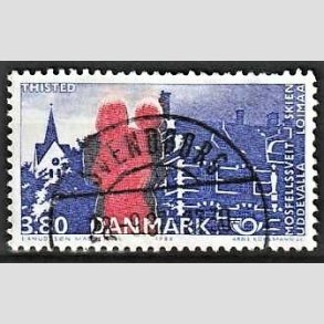 FRIM�RKER DANMARK | 1986 - AFA 860 - Venskabsbyer - 3,80 Kr. r�d/bl� - Pragt Stemplet Svendborg