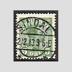 FRIMRKER DANMARK | 1913 - AFA 68 - Chr. X 5 re grn - Pragt Stemplet Sindal