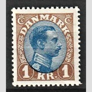 FRIMRKER DANMARK | 1921-22 - AFA 131 - Chr. X 1 Kr. brun/bl Type I - Ubrugt