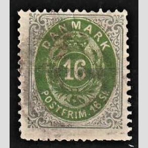 FRIMRKER DANMARK | 1871-74 - AFA 20 - 16 Skilling gr/grn - Stemplet 