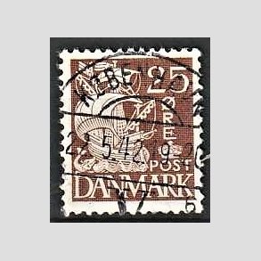 FRIM�RKER DANMARK | 1937-40 - AFA 214a - Karavel 25 �re brun Type II - Lux Stemplet K�benhavn