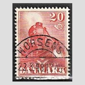 FRIM�RKER DANMARK | 1947 - AFA 303 - Danske jernbane 100 �r - 20 �re r�d - Lux Stemplet Horsens