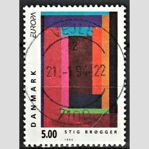 FRIM�RKER DANMARK | 1993 - AFA 1042 - Nutidskunst - 5,00 Kr. flerfarvet - Pragt Stemplet Vejle