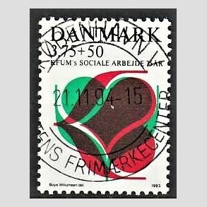 FRIMRKER DANMARK | 1993 - AFA 1052 - KFUM 75 r. - 3,75 Kr. + 50 re rd/grn/sort - Pragt Stemplet