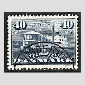 FRIM�RKER DANMARK | 1947 - AFA 304 - Danske jernbaner 100 �r - 40 �re bl� - Pragt Stemplet Vinderup