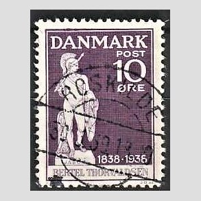 FRIM�RKER DANMARK | 1938 - AFA 250 - Thorvaldsen 10 �re violet - Lux Stemplet Roskilde