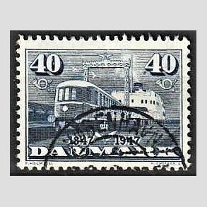 FRIM�RKER DANMARK | 1947 - AFA 304 - Danske jernbaner 100 �r - 40 �re bl� - Pragt Stemplet K�benhavn