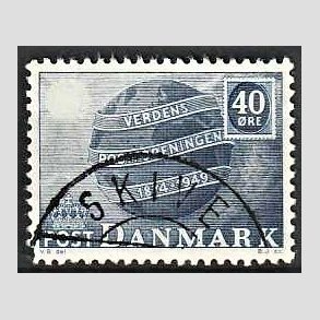 FRIM�RKER DANMARK | 1949 - AFA 316 - Verdenspostforeningen 75 �r - 40 �re bl� - Lux Stemplet Skive