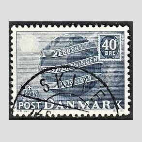 FRIM�RKER DANMARK | 1949 - AFA 316 - Verdenspostforeningen 75 �r - 40 �re bl� - Lux Stemplet Skive