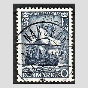 FRIMRKER DANMARK | 1951 - AFA 329 - Sofficerskolen 250 r - 50 re bl - Pragt Stemplet Nakskov