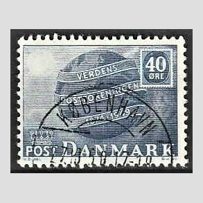 FRIM�RKER DANMARK | 1949 - AFA 316 - Verdenspostforeningen 75 �r - 40 �re bl� - Lux Stemplet K�benhavn