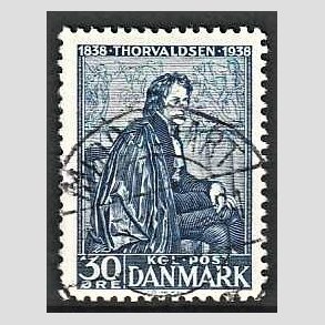 FRIM�RKER DANMARK | 1938 - AFA 251 - Thorvaldsen 30 �re bl� - Lux Stemplet Middelfart
