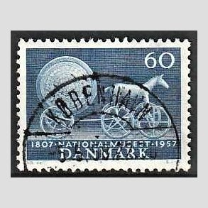 FRIM�RKER DANMARK | 1957 - AFA 371 - Nationalmuseets 150 �r - 60 �re bl� - Pragt Stemplet K�benhavn